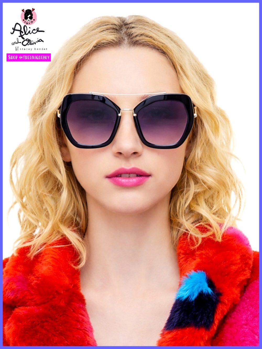 Alice + Olivia Square Geometric Bowery Black Sunglasses